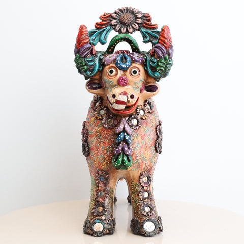 🐂 Toro de Pucará Premium Melon 37 cm – Cerámica Artesanal Peruana Decorativa de Lujo