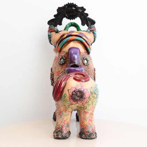 🐂 Toro de Pucará Premium Melon 37 cm – Cerámica Artesanal Peruana Decorativa de Lujo