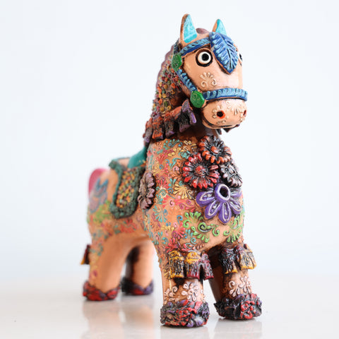 🐂 Caballo de Pucará Premium Melon 20 cm – Cerámica Artesanal Brocateada (Copia)
