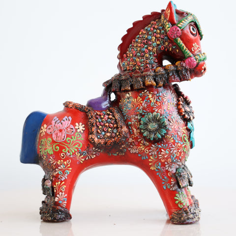🐂 Caballo de Pucará Premium Rojo 20 cm – Cerámica Artesanal Brocateada (Copia) (Copia)