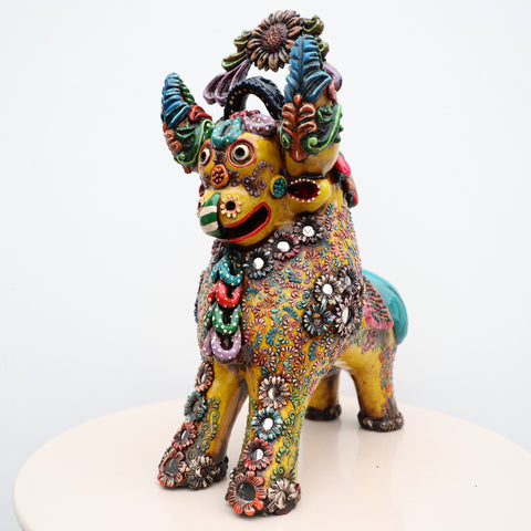🐂 Toro de Pucará Premium Amarillo 37 cm – Cerámica Artesanal Peruana Decorativa de Lujo