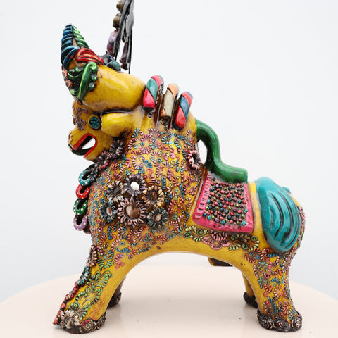 🐂 Toro de Pucará Premium Amarillo 37 cm – Cerámica Artesanal Peruana Decorativa de Lujo