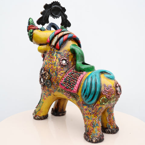 🐂 Toro de Pucará Premium Amarillo 37 cm – Cerámica Artesanal Peruana Decorativa de Lujo