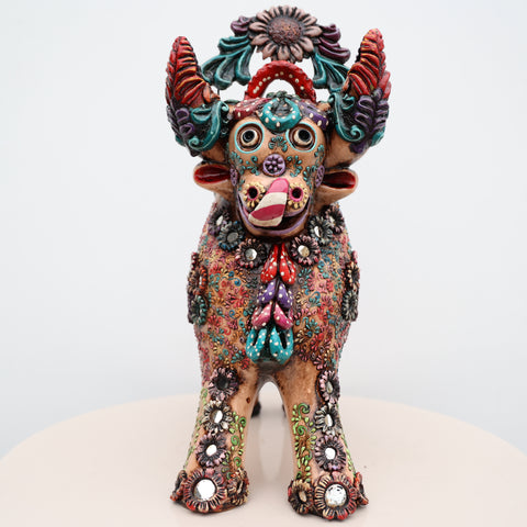 🐂 Toro de Pucará Premium Melon 37 cm – Cerámica Artesanal Peruana Decorativa de Lujo