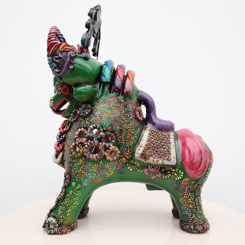 🐂 Toro de Pucará Premium Verde 37 cm – Cerámica Artesanal Peruana Decorativa de Lujo