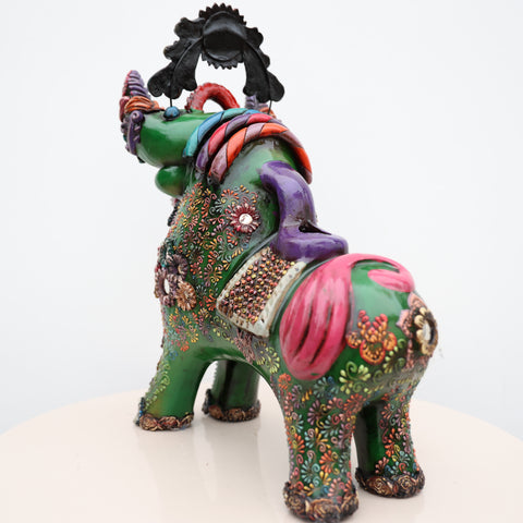 🐂 Toro de Pucará Premium Verde 37 cm – Cerámica Artesanal Peruana Decorativa de Lujo
