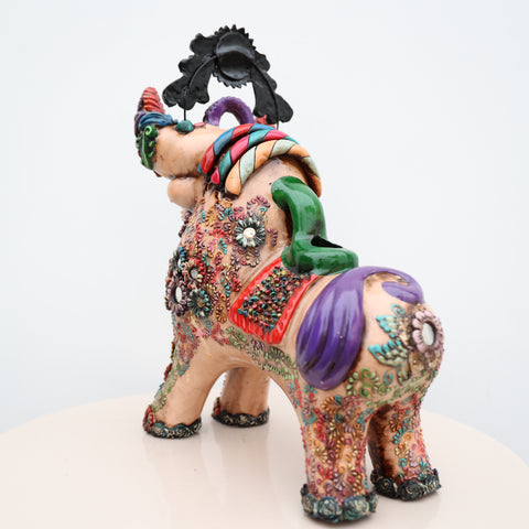 🐂 Toro de Pucará Premium Melon 37 cm – Cerámica Artesanal Peruana Decorativa de Lujo
