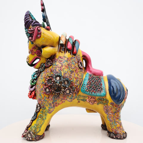 🐂 Toro de Pucará Premium Amarillo 37 cm – Cerámica Artesanal Peruana Decorativa de Lujo