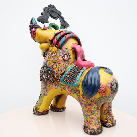 🐂 Toro de Pucará Premium Amarillo 37 cm – Cerámica Artesanal Peruana Decorativa de Lujo