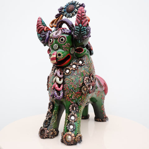 🐂 Toro de Pucará Premium Verde 37 cm – Cerámica Artesanal Peruana Decorativa de Lujo