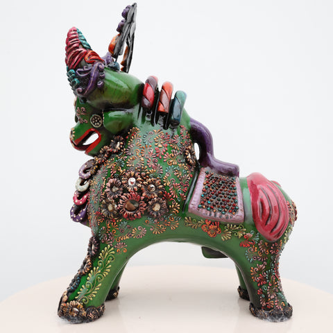🐂 Toro de Pucará Premium Verde 37 cm – Cerámica Artesanal Peruana Decorativa de Lujo