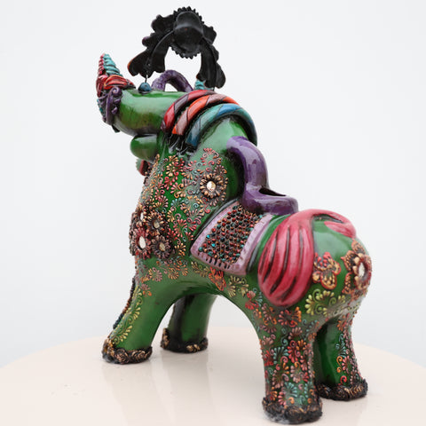 🐂 Toro de Pucará Premium Verde 37 cm – Cerámica Artesanal Peruana Decorativa de Lujo