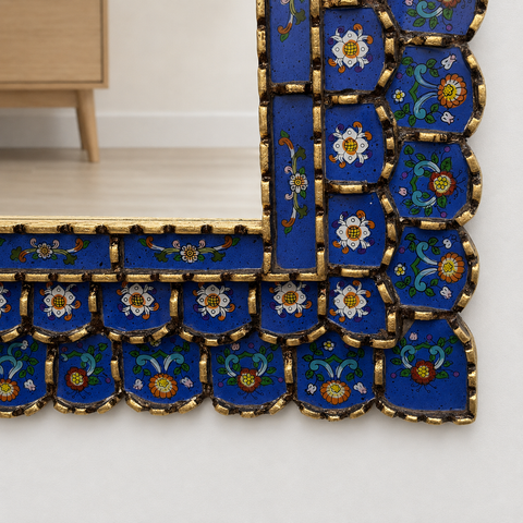 🪞✨ Espejo Urna azul 80 cm – Vidrio pintado a mano ✨