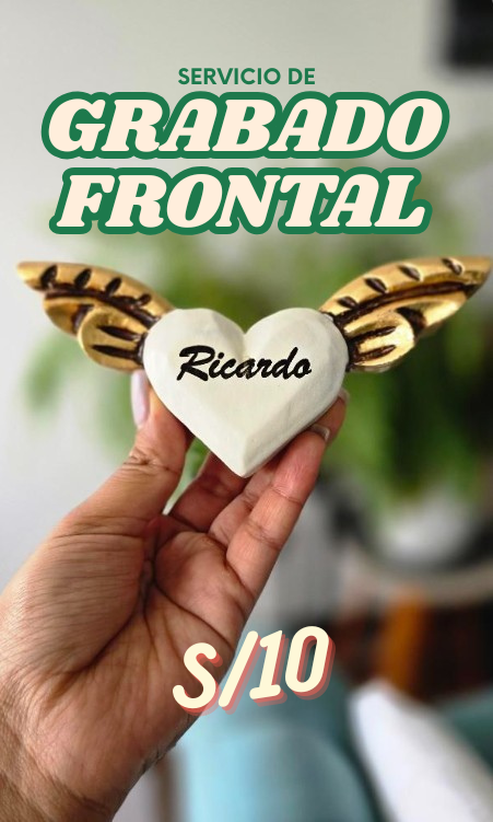 ✍️ Servicio de Grabado a Laser Frontal – Corazones Alados de 15 cm