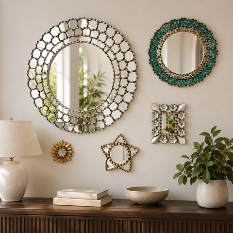 Composición Paris Plus – Set de 5 Espejos Cuzqueños Artesanales para Pared