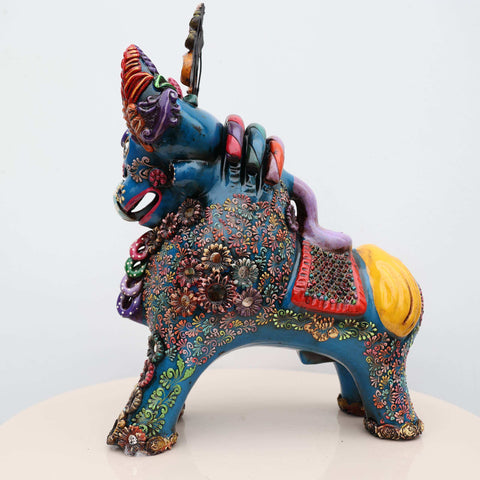 🐂 Toro de Pucará Premium Azul 37 cm – Cerámica Artesanal Peruana Decorativa de Lujo
