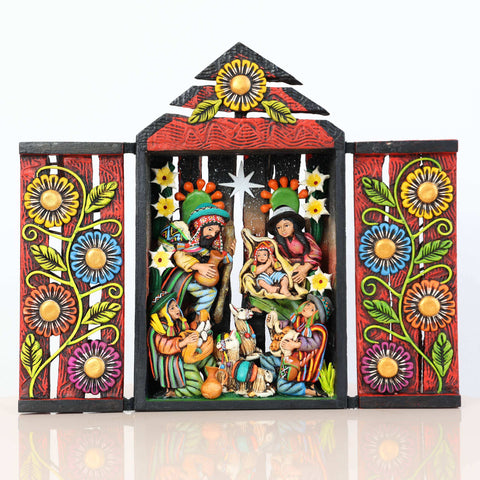 🌟✨ Retablo Andino Nacimiento Rojo de 25 cm ✨