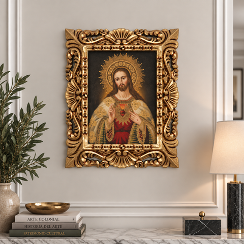 ❤️✨ Sagrado Corazón de Jesús 55 × 45 cm – Pintura Cuzqueña Artesanal PFS0400025