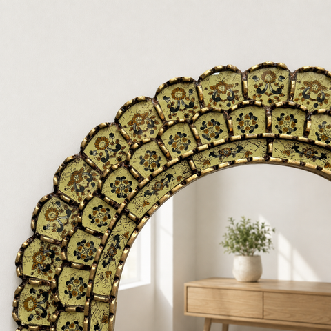🪞✨ Espejo Urna amarillo dorado 80 cm – Vidrio pintado a mano ✨