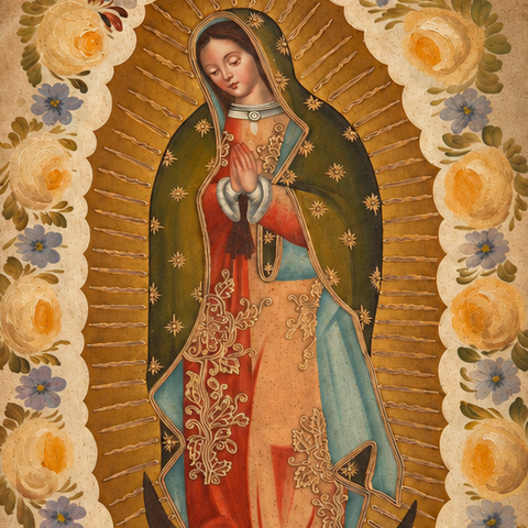 🌹🙏 Virgen de Guadalupe 55 × 45 cm – Pintura Cuzqueña Artesanal PFS0400065