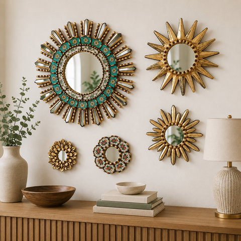 Composición Huancayo – Set de 5 Espejos Cuzqueños Artesanales de Pared para Decoración Elegante del Hogar