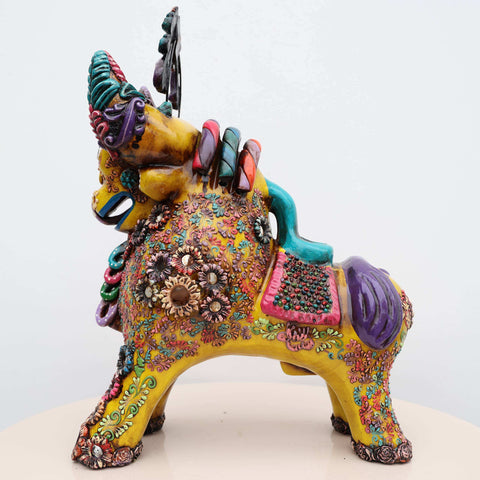 🐂 Toro de Pucará Premium Amarillo 37 cm – Cerámica Artesanal Peruana Decorativa de Lujo