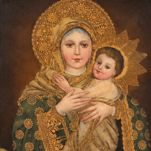 👑✨ Virgen de Schoenstatt 55 × 45 cm – Pintura Cuzqueña Artesanal PFS0400033