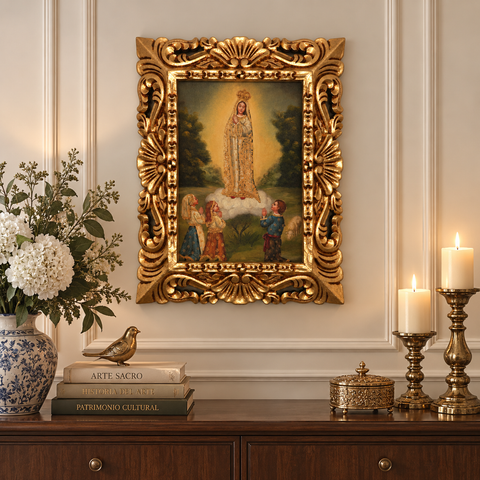 👑✨ Virgen de Fátima 55 × 45 cm – Pintura Cuzqueña Artesanal PFS0400040