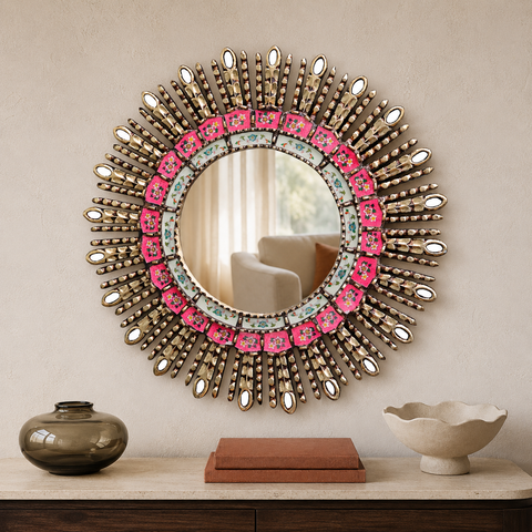 🪞✨ Espejo Cuzqueño "Ojo Fucsia" de 60 cm ✨👁️