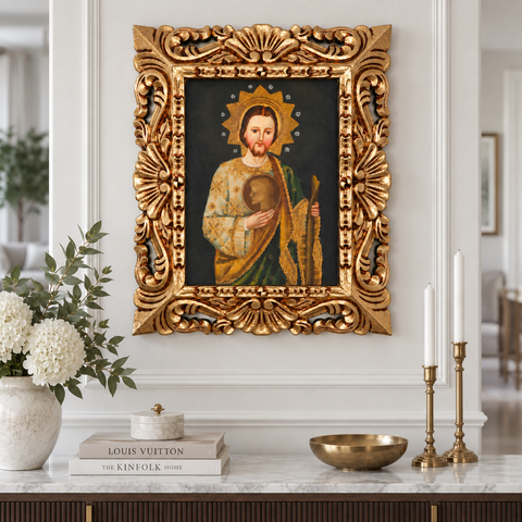 🙏✨ San Judas Tadeo 55 × 45 cm – Pintura Cuzqueña Artesanal PFS0400022