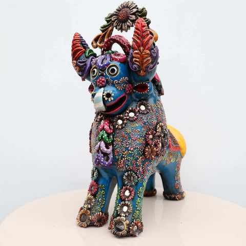 🐂 Toro de Pucará Premium Azul 37 cm – Cerámica Artesanal Peruana Decorativa de Lujo