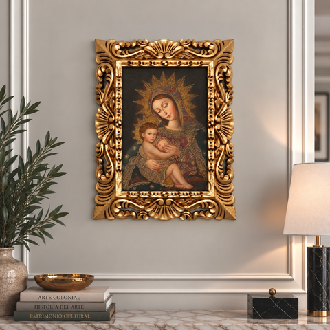 👑🍼 Virgen de la Leche 55 × 45 cm – Pintura Cuzqueña Artesanal PFS0400035