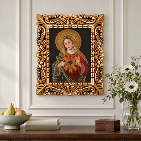 ❤️🙏 Sagrado Corazón de María 55 × 45 cm – Pintura Cuzqueña Artesanal PFS0400063