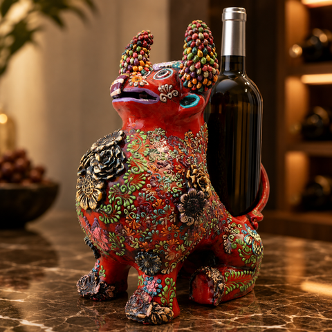 ✨🍷 Portavino Premium Toro Brocateado Rojo 25cm ✨🐂