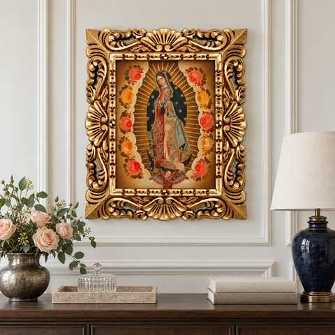 🌹✨ Virgen de Guadalupe 55 × 45 cm – Pintura Cuzqueña Artesanal PFS0400067