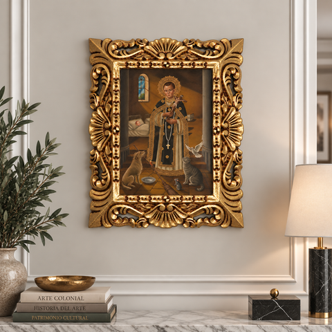 🙏✨ San Martín de Porres 55 × 45 cm – Pintura Cuzqueña Artesanal PFS0400026