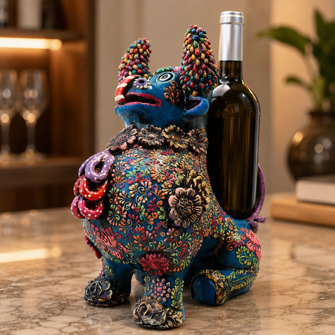 ✨🍷 Portavino Premium Toro Brocateado Azul 25cm ✨🐂