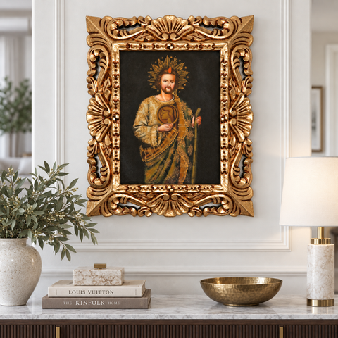 🙏✨ San Judas Tadeo 55 × 45 cm – Pintura Cuzqueña Artesanal PFS0400018