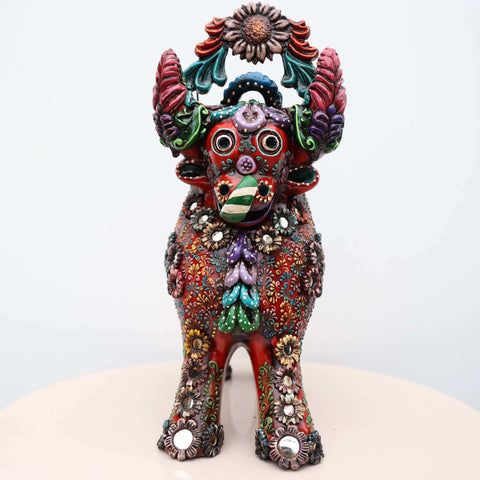 🐂 Toro de Pucará Premium Rojo 37 cm – Cerámica Artesanal Peruana Decorativa de Lujo