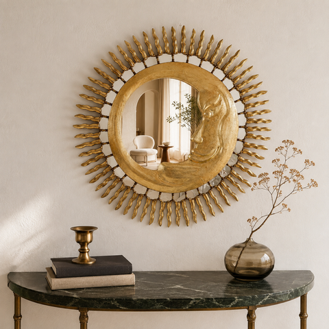 🪞☀️ Espejo Oro Sol y Luna 80cm 🌙✨