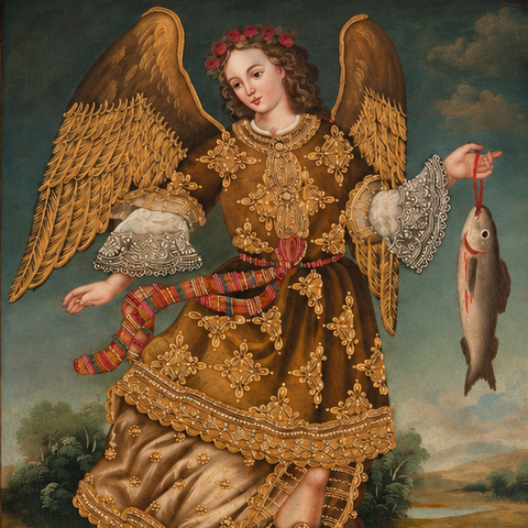 👼✨ San Gabriel Arcángel 55 × 45 cm – Pintura Cuzqueña Artesanal PFS0400013
