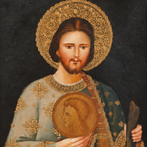 🙏✨ San Judas Tadeo 55 × 45 cm – Pintura Cuzqueña Artesanal PFS0400049