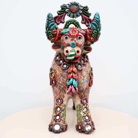 🐂 Toro de Pucará Premium Melon 37 cm – Cerámica Artesanal Peruana Decorativa de Lujo