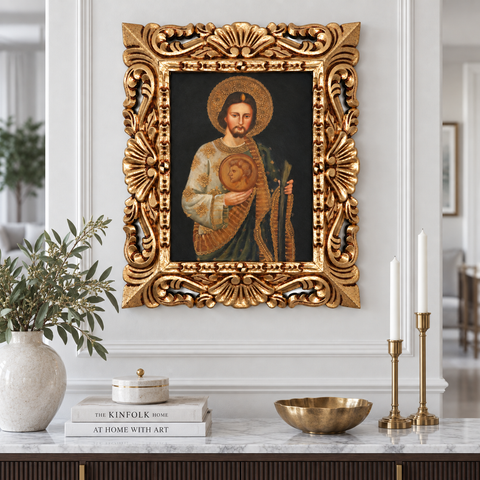 🙏✨ San Judas Tadeo 55 × 45 cm – Pintura Cuzqueña Artesanal PFS0400023