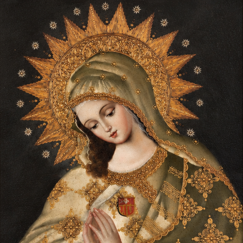 👑✨ Virgen de las Mercedes 55 × 45 cm – Pintura Cuzqueña Artesanal PFS0400047