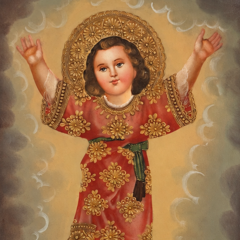 👶✨ Divino Niño 55 × 45 cm – Pintura Cuzqueña Artesanal PFS0400016