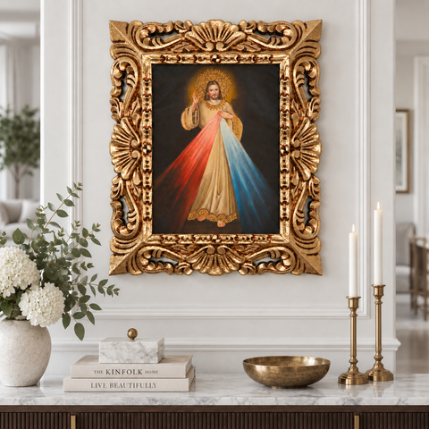 ✨🙏 Divina Misericordia 55 × 45 cm – Pintura Cuzqueña Artesanal PFS0400027