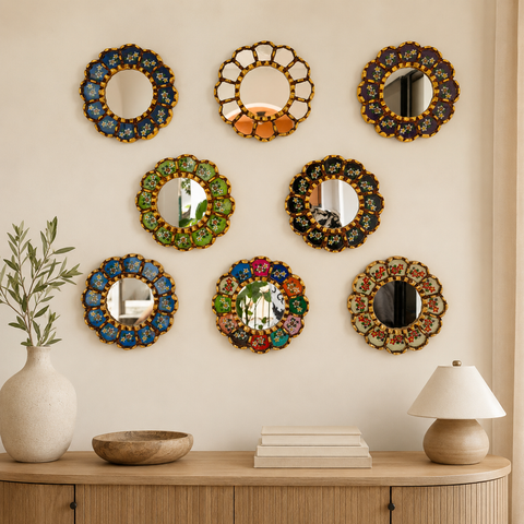 Composición Panal 20cm – Set de 8 Espejos Cuzqueños Artesanales para Pared
