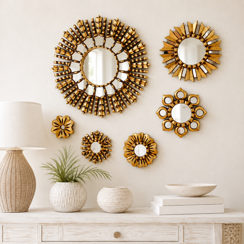 Composición Espiga Sensacional – Set de 6 Espejos Cuzqueños Artesanales para Pared
