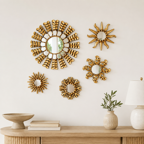 Composición Hojas Especial – Set de 5 Espejos Cuzqueños Artesanales para Pared